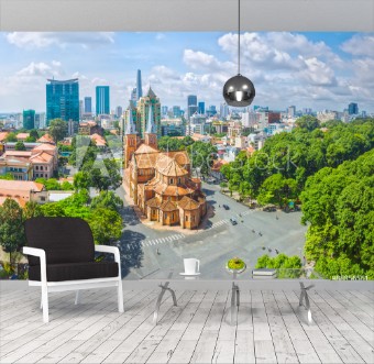 Picture of Ho Chi Minh City is a sunny day underneath Notre Dame buildings over a hundred years old so far is the high-rise buildings for the economic development of Vietnam today